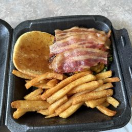 Bacon burger with fries Bacon burger with fries