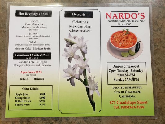 Menu photo 1 Nardo's Fine Mexican Food Guadalupe, CA Menu photo 1 Nardo's Fine Mexican Food Guadalupe, CA