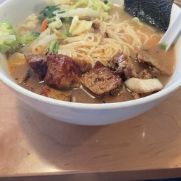 Ramen bowl nicely presented and tasty but the broth could use more flavor Ramen bowl nicely presented and tasty but the broth could use more flavor