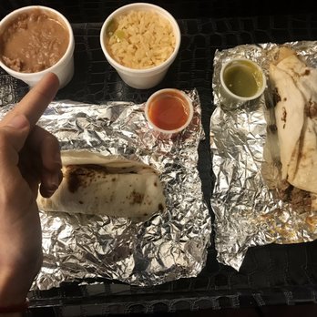 Los Taquitos - Carne Guisada taco, Picadillo taco, side order of rice and beans - Mexican Near Me - Houston, Texas