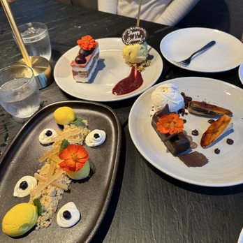 Rare Bird - Desserts (cheesecake- bottom left, cherry blossom cake- top, dark chocolate creme- right) - Steakhouses Near Me - Ramsey, New Jersey Rare Bird - Desserts (cheesecake- bottom left, cherry blossom cake- top, dark chocolate creme- right) - Steakhouses Near Me - Ramsey, New Jersey