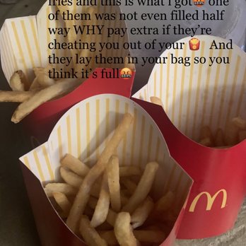 McDonald's - This is supposed to be 3 Large Fries that i paid extra for and this is what i got one of them was not even filled half way - Fast Food Near Me - Sturgis, Michigan