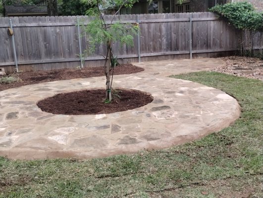 Flagstone Walkway And Sitting Area - This project consisted of building a custom Walkway and sitting area. It pairs well with a newly planted Eve's Necklace Tree and fresh sod. Flagstone Walkway And Sitting Area - This project consisted of building a custom Walkway and sitting area. It pairs well with a newly planted Eve's Necklace Tree and fresh sod.