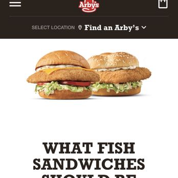 Arby's - Arby's menu page displaying fish sandwiches with a headline about fish sandwiches, featuring a logo and a selection menu. - Fast Food Near Me - Rio Rancho, New Mexico
