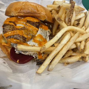 The Map Room - The Melbourne Burger with fries - American Near Me - Cedar Rapids, Iowa The Map Room - The Melbourne Burger with fries - American Near Me - Cedar Rapids, Iowa