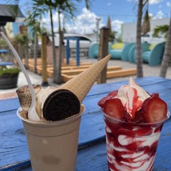 Surf's Up Ice Cream Shack - Espresso ice cream with Oreo bits and a strawberry frozen custard cup. Delicious!