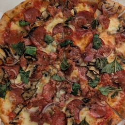 Spicy pie without ricotta and added sausage + mushrooms
