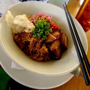 Koko Head Cafe - Don Buri Chen- miso smoked pork, five spiced pork belly, French-styled scrambled eggs, house-made pickles, chicharron, sushi rice. - Breakfast & Brunch Near Me - Honolulu, Hawaii