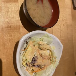 Miso soup and salad Miso soup and salad