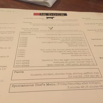 La Boca - The menu. Sorry for partial view. - Tapas Bars Near Me - Santa Fe, New Mexico La Boca - The menu. Sorry for partial view. - Tapas Bars Near Me - Santa Fe, New Mexico