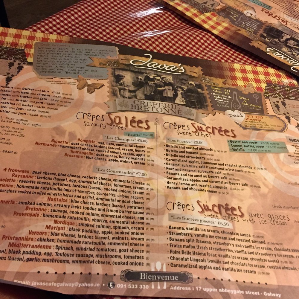 Java's - Menu. - Cafes Near Me - Galway, G