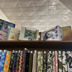 Stitches Quilt Shop - Don't forget to LOOK UP! You'll see all sorts of nostalgic, sewing-related knickknacks.