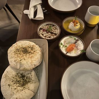 Anixi - Choice of 3 Dip Mezze and pita (Taramasalata (GF), Fire Roasted Eggplant Mezze (GF) and Whipped "Ricotta" (GF)) - Vegan Near Me - New York, New York