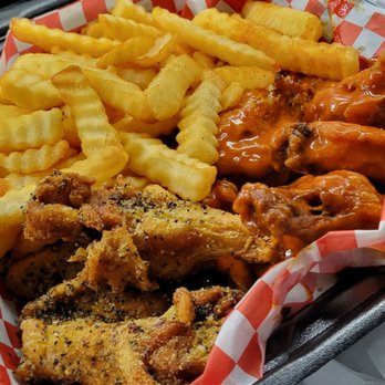 Crispy Wings - 12 PC combo half lemon pepper and half hot Buffalo with fries (comes with drink) - Chicken Wings Near Me - Commerce, California Crispy Wings - 12 PC combo half lemon pepper and half hot Buffalo with fries (comes with drink) - Chicken Wings Near Me - Commerce, California
