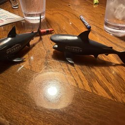 The waitress was kind to give us these little sharks for the kids. The waitress was kind to give us these little sharks for the kids.