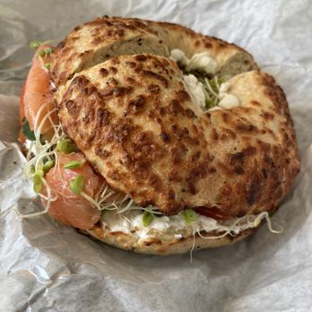 The Posh Bagel - Sliced Lox and Cream Cheese Sandwich on Asiago bagel - Sandwiches Near Me - San Francisco, California