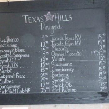 Napa Collection - Chalkboard in tasting room lists wines available by bottle - Wineries Near Me - Johnson City, Texas