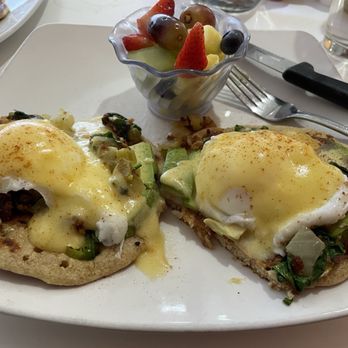 Awake - Monterrey Benedict - the corn pancakes have jalapeños and can be a bit spicy. - Breakfast & Brunch Near Me - Dallas, Texas