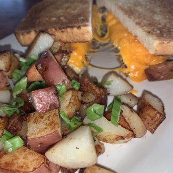 Sam's Place - Breakfast sandwich plate with Country Potatoes. I requested mine with a Chicken Fried Steak patty, yum! - New American Near Me - Novato, California Sam's Place - Breakfast sandwich plate with Country Potatoes. I requested mine with a Chicken Fried Steak patty, yum! - New American Near Me - Novato, California