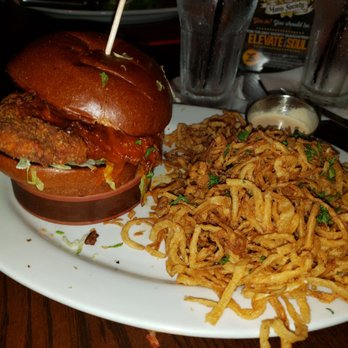 Lucky Monk - Spicy chicken sandwich, side of crispy onions - American Near Me - Barrington, Illinois Lucky Monk - Spicy chicken sandwich, side of crispy onions - American Near Me - Barrington, Illinois