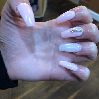 Signature Day Spa - Full set acrylics with pink power and one sparkly nail. - Day Spas Near Me - Langhorne, Pennsylvania Signature Day Spa - Full set acrylics with pink power and one sparkly nail. - Day Spas Near Me - Langhorne, Pennsylvania