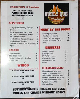 Menu photo 2 Curly Que Barbeque Bolivar, MO