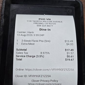Pho VN - Receipt - Vietnamese Near Me - Clovis, California Pho VN - Receipt - Vietnamese Near Me - Clovis, California