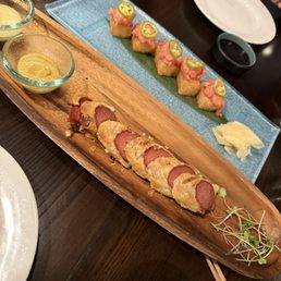 Wagu pigs in a blanket & crispy rice