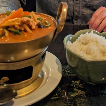 Bua Thai Restaurant - Red Curry with Chicken and rice. Medium level of spice and so full of flavor! - Thai Near Me - Aurora, Colorado Bua Thai Restaurant - Red Curry with Chicken and rice. Medium level of spice and so full of flavor! - Thai Near Me - Aurora, Colorado