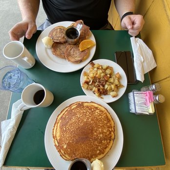 The Frog Pond - Chocolate chip pancakes, home fries, and cinnamon roll French toast - Breakfast & Brunch Near Me - St Pete Beach, Florida