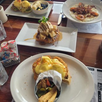 Untoasted - Chicken and waffle, shrimp and grits, chorizo Benny, and banana French toast - Breakfast & Brunch Near Me - Hallandale Beach, Florida Untoasted - Chicken and waffle, shrimp and grits, chorizo Benny, and banana French toast - Breakfast & Brunch Near Me - Hallandale Beach, Florida