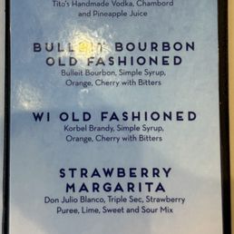Drink menu, current as of 5/3/25, no pricing.