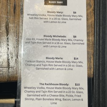 The Rackhouse - Drink menu - American Near Me - The Colony, Texas The Rackhouse - Drink menu - American Near Me - The Colony, Texas
