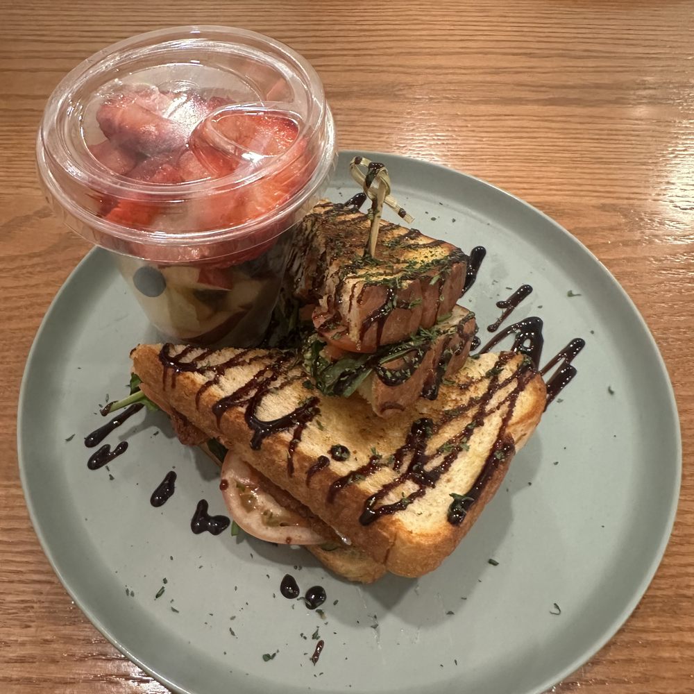 Red Bicycle - Caprese sandwich with chicken, side of fruit - Coffee & Tea Near Me - Nashville, Tennessee