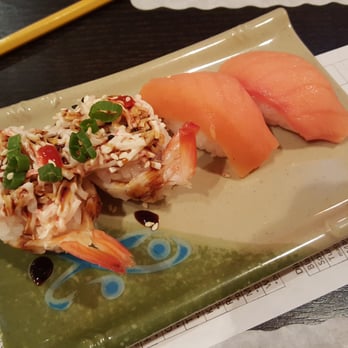 Sushi Rose - Nigiri: smoked salmon and upside-down shrimp. Everything they serve is a fiesta! Is it sushi? Debatable. - Sushi Bars Near Me - Reno, Nevada Sushi Rose - Nigiri: smoked salmon and upside-down shrimp. Everything they serve is a fiesta! Is it sushi? Debatable. - Sushi Bars Near Me - Reno, Nevada