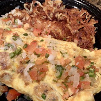 The Breeze Cafe - Meat Lovers Omelette (Bacon, Sausage, Ham, Jack/American Cheeses, w/Pico De Gallo, Served w/Hash Browns, $15 + $2 Pancakes)- 4.5/5 stars - Breakfast & Brunch Near Me - Newark, California The Breeze Cafe - Meat Lovers Omelette (Bacon, Sausage, Ham, Jack/American Cheeses, w/Pico De Gallo, Served w/Hash Browns, $15 + $2 Pancakes)- 4.5/5 stars - Breakfast & Brunch Near Me - Newark, California