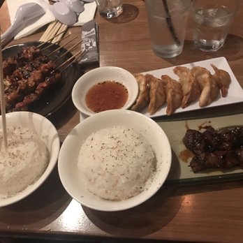Tiger Den - Beef and Chicken Skewers w pork dumpling and steamed rice! - Ramen Near Me - Houston, Texas Tiger Den - Beef and Chicken Skewers w pork dumpling and steamed rice! - Ramen Near Me - Houston, Texas