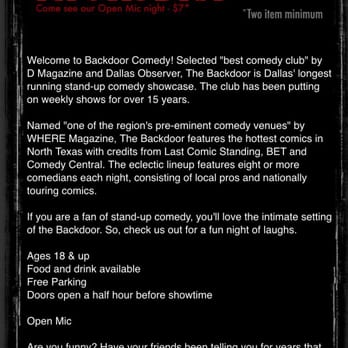 Backdoor Comedy Club - Backdoor Comedy - Comedy Clubs Near Me - Richardson, Texas