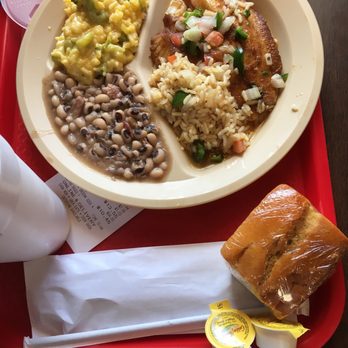 Mom's Country Deli - Tilapia Santa Fe with broccoli cheese and rice along with black eye peas and corn bread - Breakfast & Brunch Near Me - Houston, Texas Mom's Country Deli - Tilapia Santa Fe with broccoli cheese and rice along with black eye peas and corn bread - Breakfast & Brunch Near Me - Houston, Texas