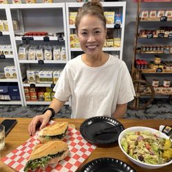 Josephine's Italian Market - Figaro sandwich and Greek salad, along with my beautiful wife.