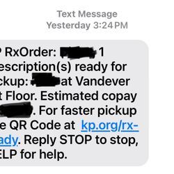 Kaiser Permanente Vandever Opthamology Department - Text message I received 9/25