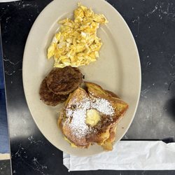 Papou George's Hot Dogs - Eggs, sausage, and French toast