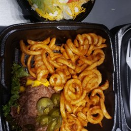 Burger, curly fries, chefs salad. Yum! Burger, curly fries, chefs salad. Yum!