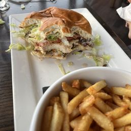 Fried chicken sandwich with fries Fried chicken sandwich with fries