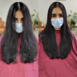 Before and after Brazilian keratin treatment.