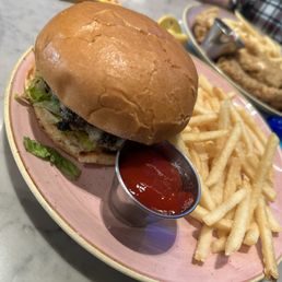 Kids cheese burger and fries