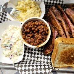 Backroad’s Smokehouse BBQ - Half rack of ribs the deviled egg potato salad beans coleslaw