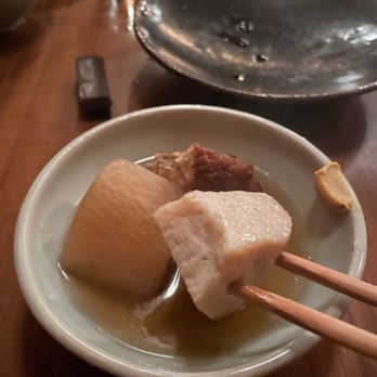 Rintaro - Hitokuchi oden -- tasted like the average homemade oden. Bit off edge of the fishcake - Izakaya Near Me - San Francisco, California Rintaro - Hitokuchi oden -- tasted like the average homemade oden. Bit off edge of the fishcake - Izakaya Near Me - San Francisco, California