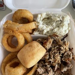 Big H BBQ - Pork, onion rings and potato salad