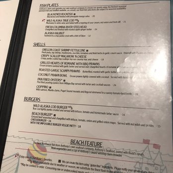 Anthony's Beach Cafe - Dinner menu part two - Seafood Near Me - Edmonds, Washington